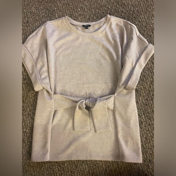 Express Cream Tie Front Boxy T-Shirt - Picture 1 of 3